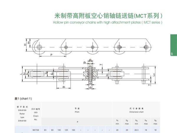 米制带高附板空心销轴输送链(MCT系列)