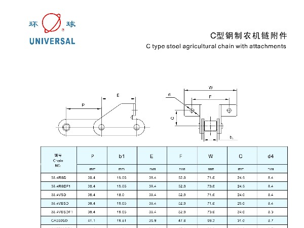 C型钢制农机链附件-钢制链条-农机链-环球链条-链条厂家-链条附件-非标定制-非标链条-链条定制-链条选型-链条样册-链条参数表​